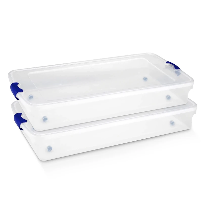 Homz Clear Plastic underbed Storage with Wheels, Blue, 60 qt