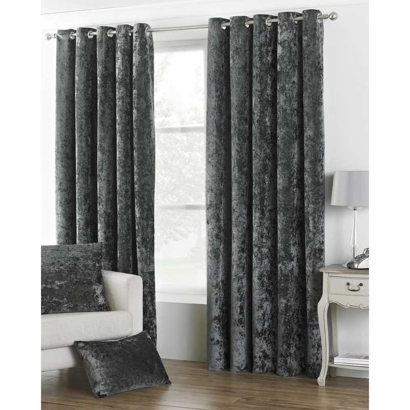 Riva Paoletti Verona Ringtop Eyelet Curtains (Pair) - Pewter Grey - Velvet Feel - Crushed Velvet Look 100% Polyester - 229cm width x 229cm drop (90" x 90" inches) - Designed in the UK