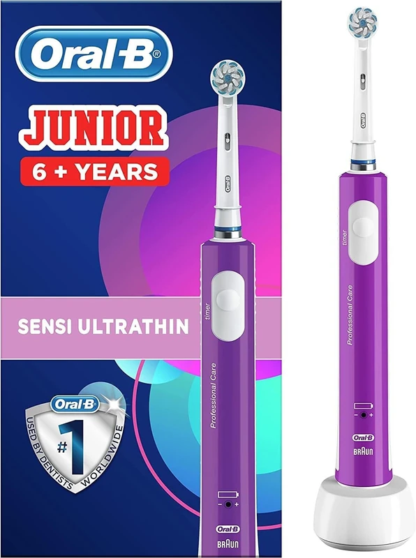 Oral-B Kids Electric Toothbrush, Christmas Gifts for Kids, 1 Toothbrush Head, with Kid-Friendly Sensitive Mode, for Junior Kids Ages 6+, 2 Pin UK Plug, Purple