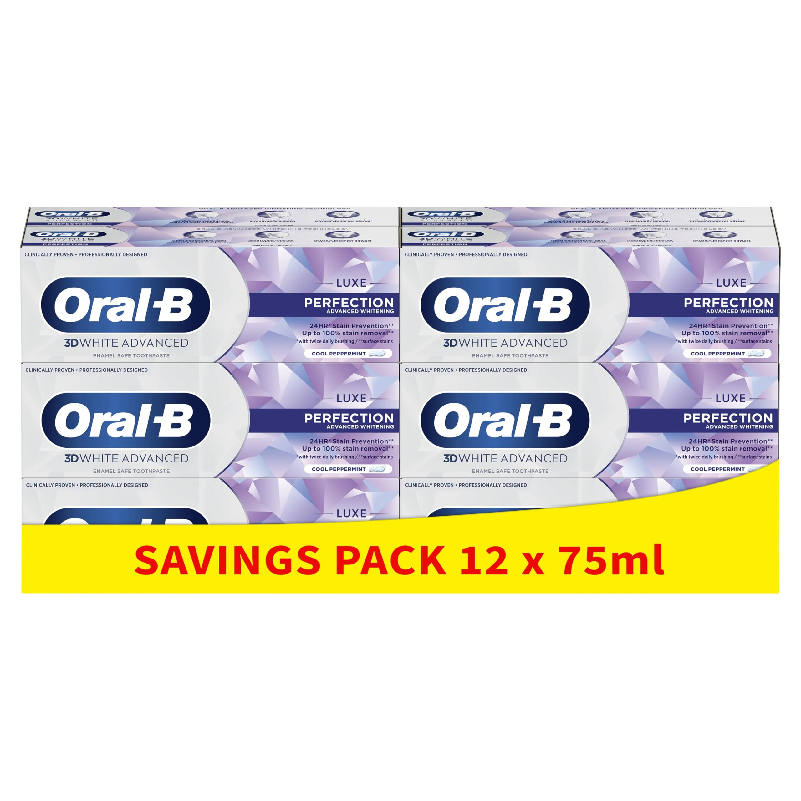Oral-B 3D White Advanced Luxe Perfection Toothpaste 12 x 75ml Multipack