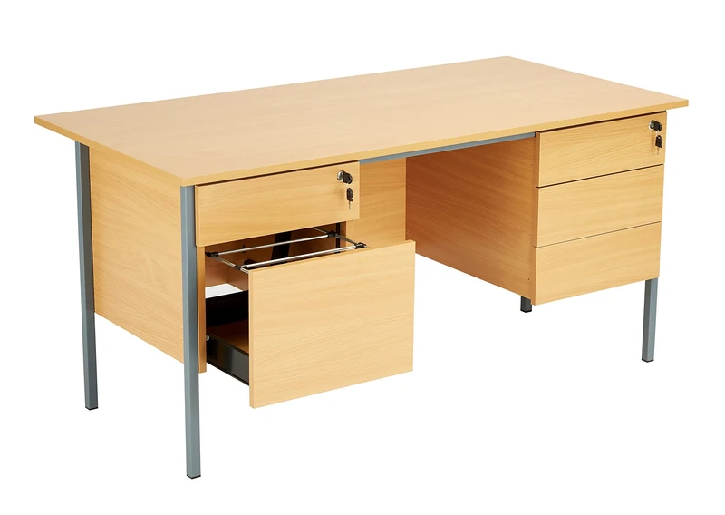 Office Hippo Eco 18 Desk with Double Pedestals Two and Three Drawer, Beech, 150 cm x 75 cm