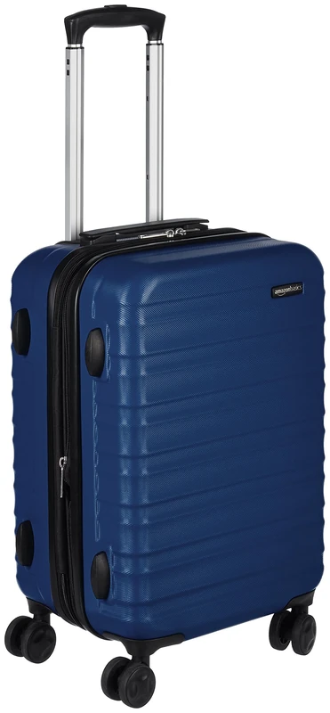 Amazon Basics Hardside Expandable Carry-on - ABS Travel Luggage with 4 Double Spinner Wheels - Scratch Resistant and Lightweight Construction - 37.5 x 25.5 x 55cm - Navy Blue