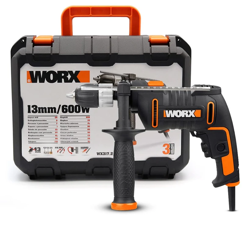 WORX - Impact Drill 600W - WX317.2 - φ13 mm (Keyless Chuck, Speed variator, Accessories: Drill bits, Depth Stop, case)