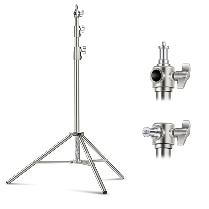 NEEWER 102"/2.6m Stainless Steel Light Stand, Spring Cushioned Heavy Duty Photography Tripod Stand with 1/4” to 3/8” Universal Screw Adapter for Strobe, LED Video Light, Ring Light, Monolight, Softbox