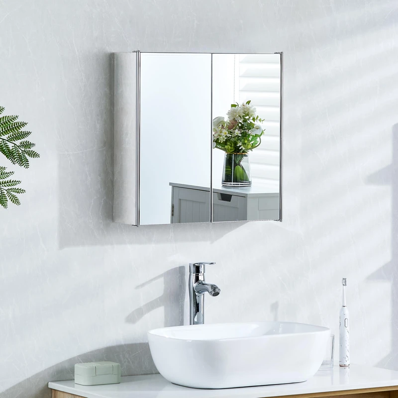 Bath Vida Tiano Double-Mirror Bathroom Cabinet Wall-Mounted Stainless Steel Modern Storage Cupboard (No Assembly Required)