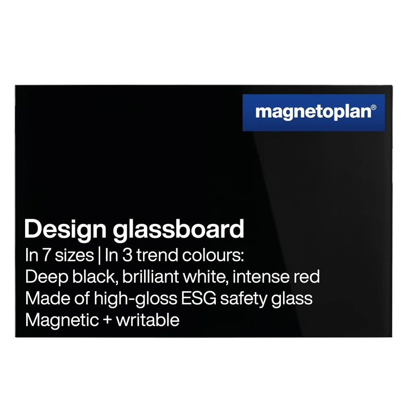 magnetoplan Design-Glasboard | BxH 600x400mm, Tief-Schwarz | Magnethaftend | ESG-Sicherheitsglas Premium Qualität | für Büro, Küche | Beschreibbar mit Board- Kreidemarker | leicht zu reinigen