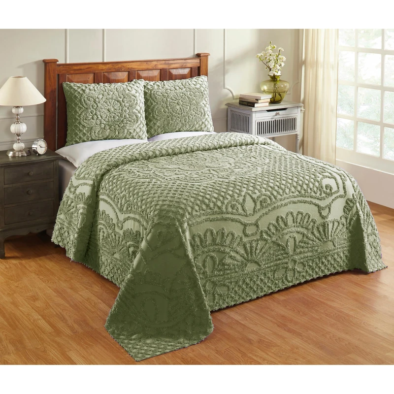 Better Trends King Size Bedspread 120" x 110" Bedding Set 100% Cotton Chenille, Soft Lightweight All Season Coverlet Bed Spreads, 2 Standard Sham, Sage Medallion Bedspreads