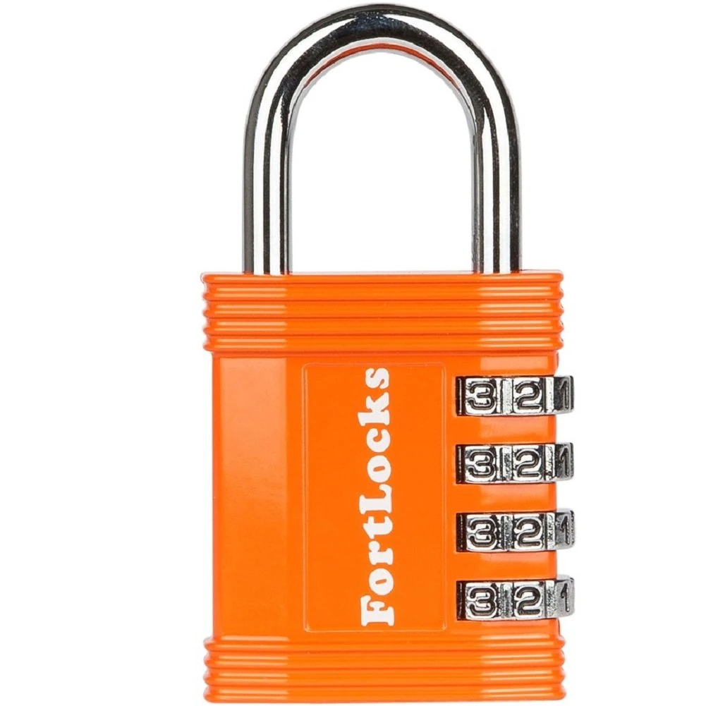 FortLocks Gym Padlock | 4-Digit Combination Lock for Indoor Lockers & Outdoor Use | Heavy-Duty, Rustproof, Weatherproof | 1-Pack, Orange