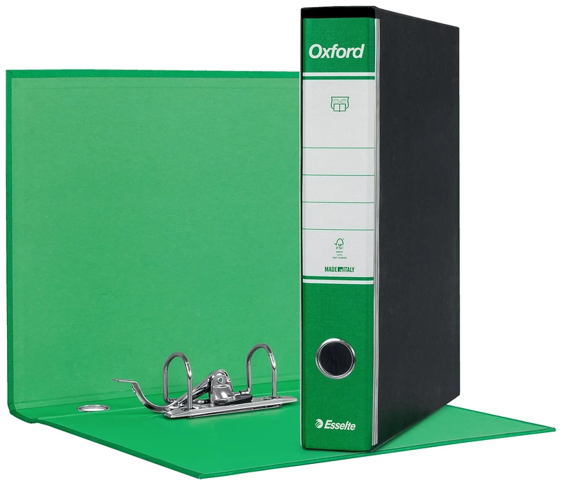 Esselte Oxford G82 Recorder with Case, with Lever Mechanism No.1 in Commercial Format (23 x 30 cm) with 5 cm Spine, Green, Pack of 8 Pieces, 390782180