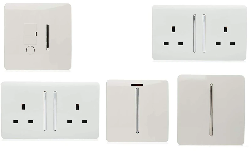 Trendi Switch Artistic Modern Glossy Switches and Sockets Utility Room Trade/Multi Buy Pack in White
