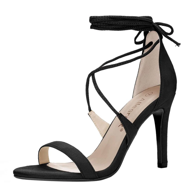 Allegra K Women Open Toe Stiletto High Heel Lace-Up Sandals Black 6 UK/Label Size 8 US