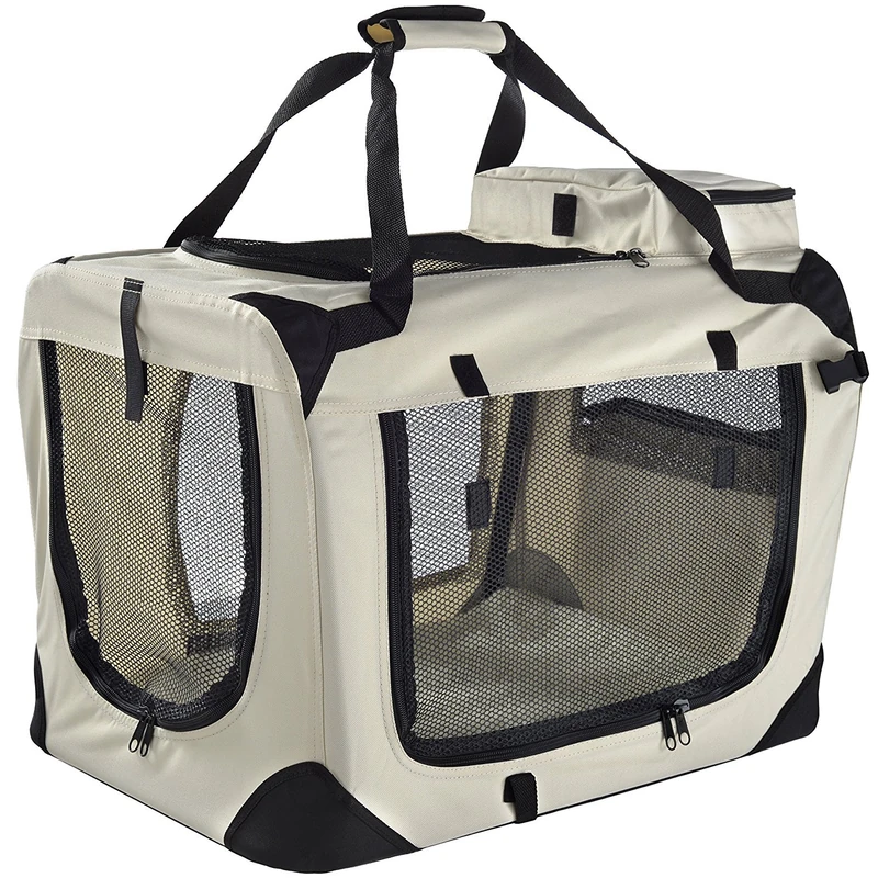 MOOL Lightweight Fabric Pet Carrier Crate with Reversible Mat and Removable Bag, Beige