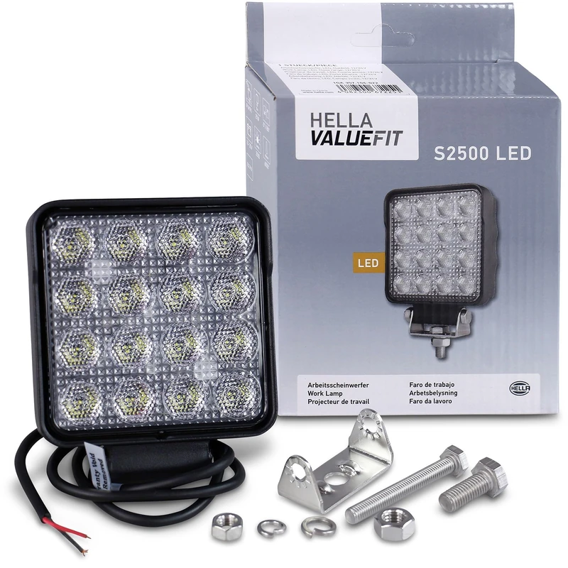 HELLA VALUEFIT 1GA 357 106-022 LED-Worklight - S2500 - 24/12V - 2500lm - mounting/Bolted - Swivelling Mounting Bracket - Short distance lighting - Cable: 800mm - Plug: open cable ends