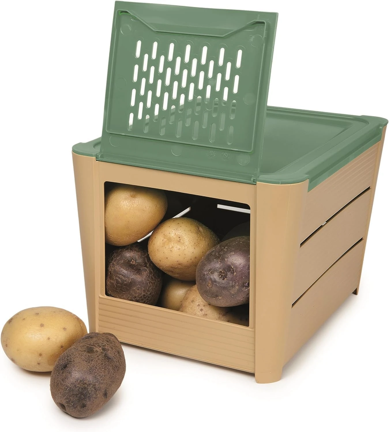 Snips Potato Keeper, 3 KG, 20x25,5x17,5 Cm, Food Stotage Container For Potato and Shallot, Brown adn Green Colour, Made in Italy, Bpa Free