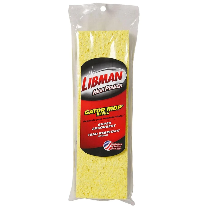 Libman Commercial 3959 Big Gator Mop with Brush Refill, Synthetic and Cellulose, 11" Wide Sponge, Yellow (Pack of 6) - Image 1