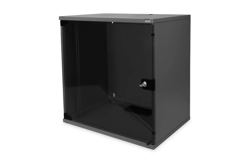 DIGITUS network cabinet - 19-inch rack 12 U - Unassembled - Wall mounting - 400 mm depth - Load capacity 60 kg - Glass door - SOHO series - Black