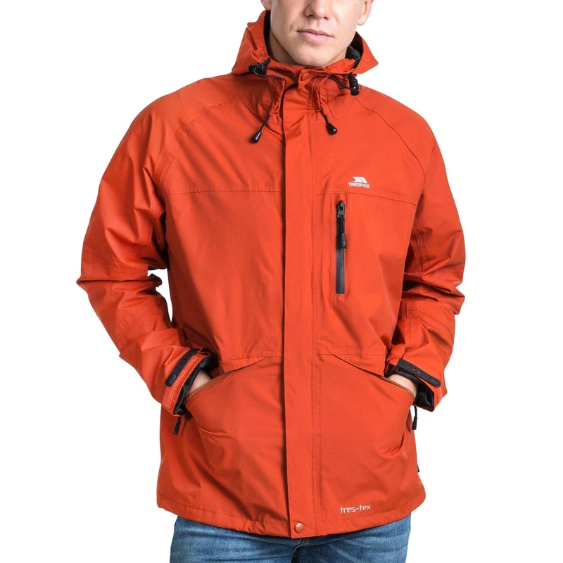 Trespass Mens Jacket Corvo - Waterproof, Windproof, Hooded, Taped Seams, Flat Cuffs, Inner Pockets, Mesh Lining, 3 Pockets, Drawcord Hem, Adjustable Hood