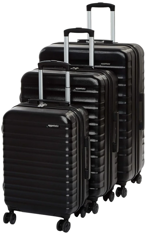 Amazon Basics Hardside Expandable Luggage Set (Small + Medium + Large) - ABS Travel Luggage with 4 Double Spinner Wheels - Scratch Resistant and Lightweight Construction - Black