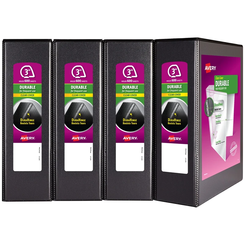 Avery Durable View 3 Inch 3 Ring Binders - 4 Pack Black (17050)
