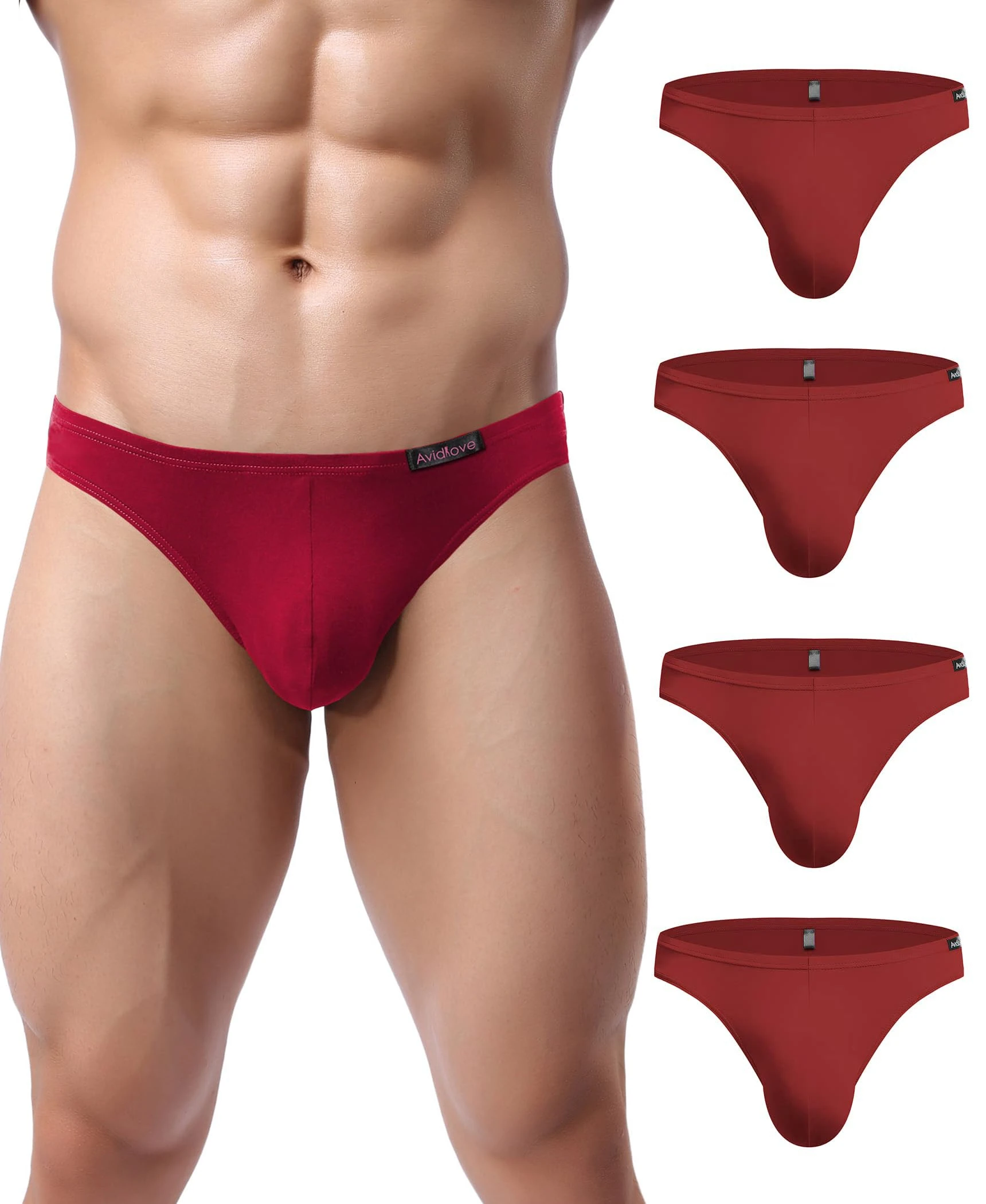 Avidlove Men's Modal Briefs Underwear Multipack Soft Classic Slip Underpants Sexy Low Rise Panties with No Front Opening 4-Pack 4 X Red M