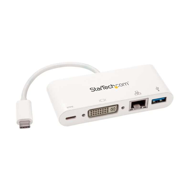 StarTech.com USB C Multiport Adapter - USB-C to DVI-D (Digital) Video Adapter with 60W Power Delivery Passthrough Charging, GbE, USB-A - Portable USB Type-C/Thunderbolt 3 Mini Laptop Dock (DKT30CDVPD)