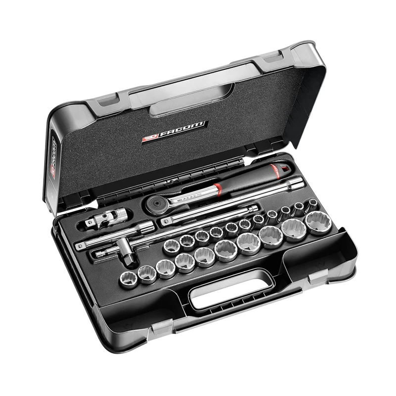 FACOM S.161-4P12 1/2" Metric 12-Point Socket Set, 26 Pieces, Silver