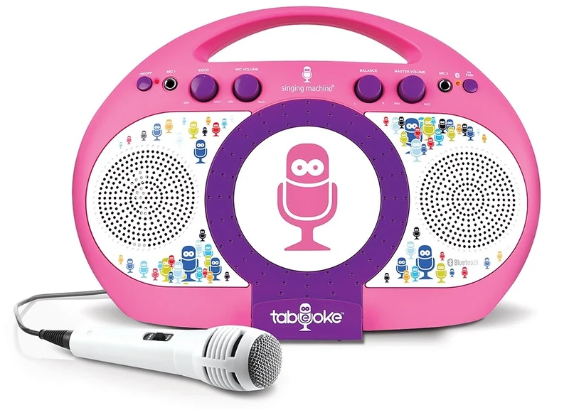 Singing Machine iSM398PP Bluetooth Tablet Karaoke Machine with Microphone, Pink/Purple - Image 1