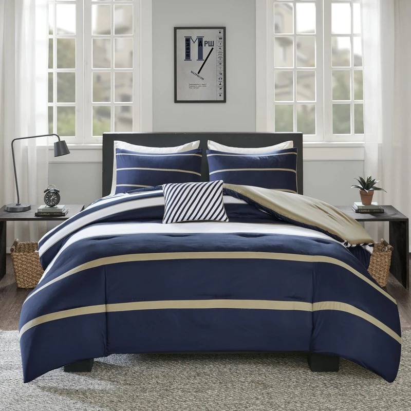 Comfort Spaces Casual Comforter Set Sporty Design, Vibrant Color, Active Lifestyle Boys Bedroom Décor, All Season Soft Microfiber Bedding Set, Decorative Pillow, Sham Blue/White Queen 4 Piece