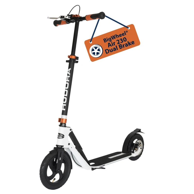 HUDORA BigWheel Air 230 Scooter - Kick scooter with handbrake - Sturdy aluminium scooter with pneumatic tyres - Height-adjustable city scooter for up to 120kg