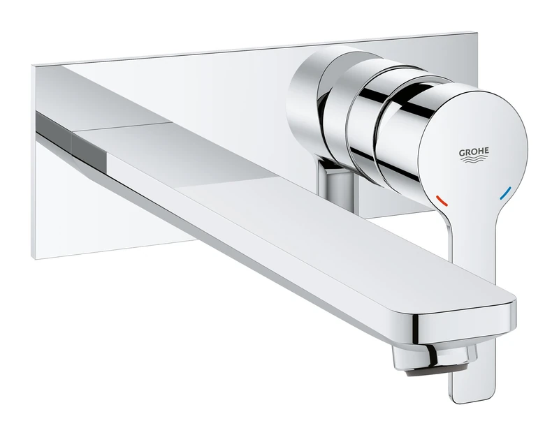 GROHE Lineare Wall-Mounted Two-Hole Basin Mixer without Concealed Body (Tap with a Rectangular Spout Projection 207mm, Centre Distance 110 mm, Water Saving Mousseur 5 l/min), Chrome, 23444001