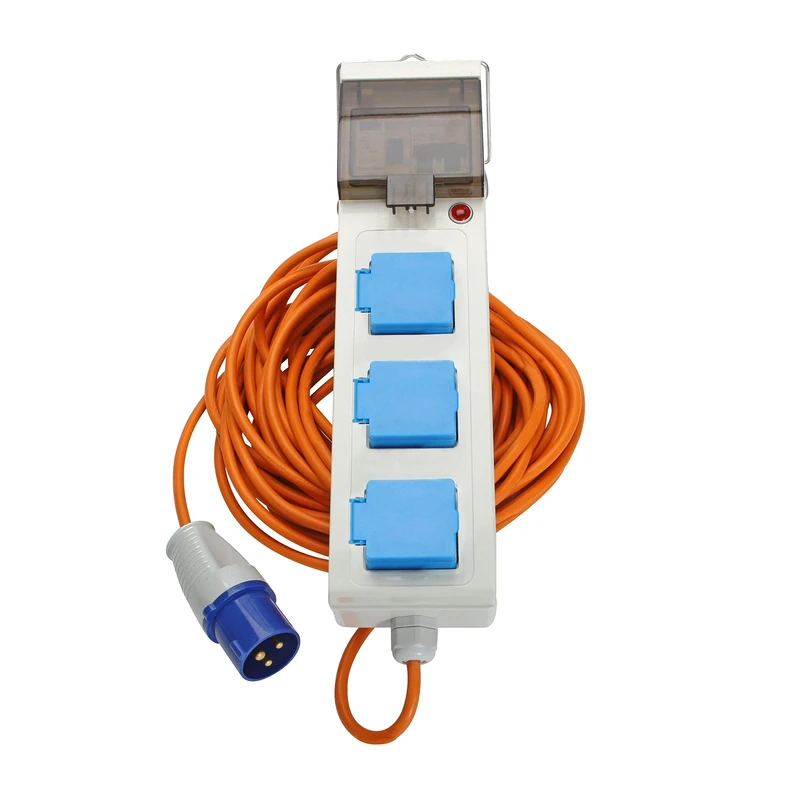 Eurohike Mobile Mains Kit with 3 UK 3-pin Sockets & 240V Site Plug, Power Extension, Electrical Hook up for Camping, Motorhomes & Caravaning, RCD & MCB, 15m Cable