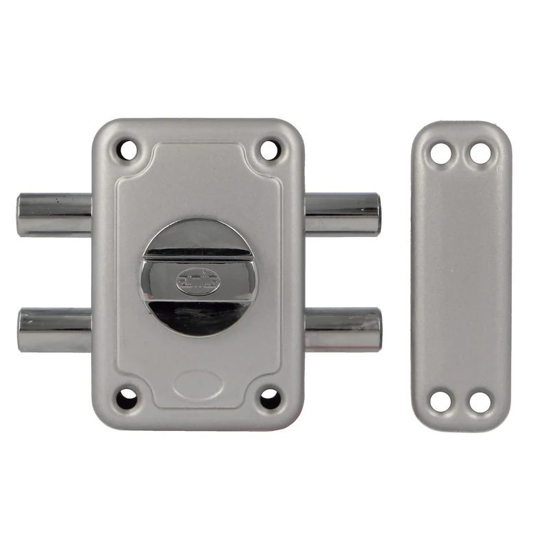 Amig - Overlap Lock with 2 Locking Pins and Internal Crutch for Wooden Doors Mod. 82-96 x 66 mm - Latch with Round Security Cylinder - Silver Enamelled Steel