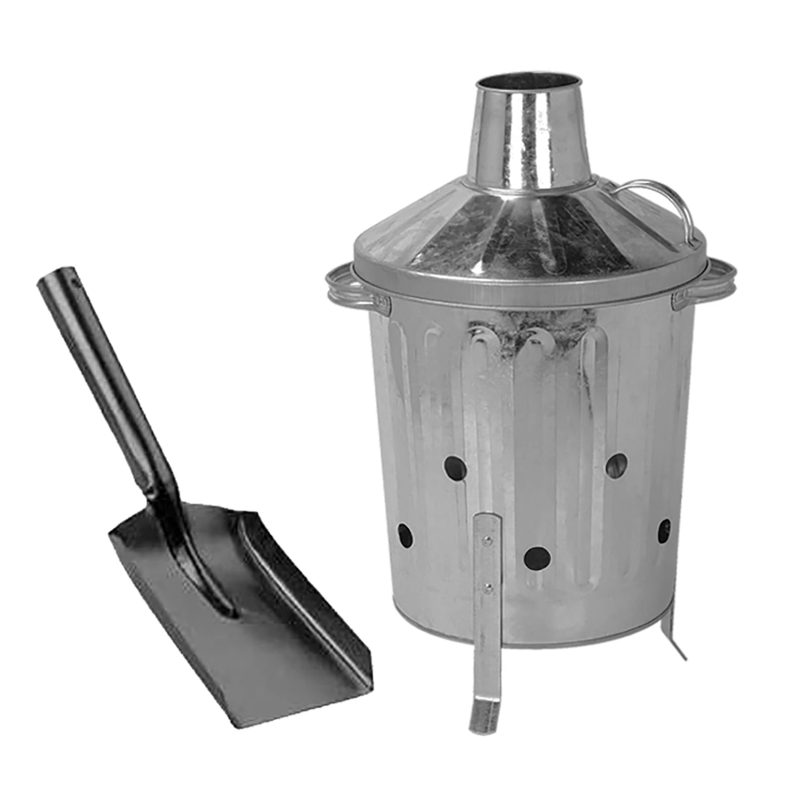 CrazyGadget® 15L 15 Litre Galvanised Metal Incinerator Mini Garden Fire Bin & ASH SHOVEL for Burning Wood, Leaves, Paper etc