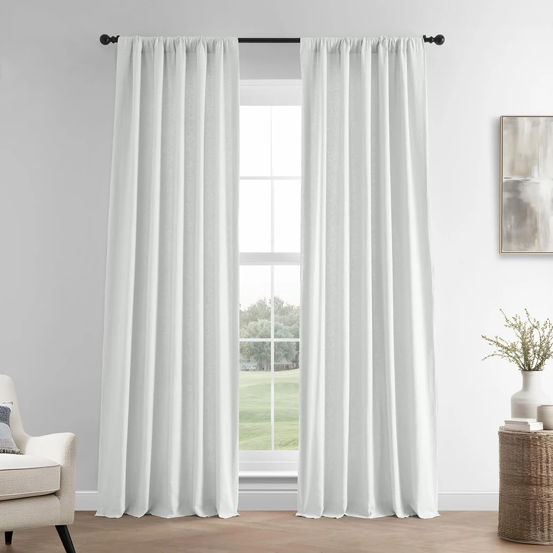 HPD Half Price Drapes French Linen Curtain (1 Panel), Cotton, Crisp White, 50 X 120
