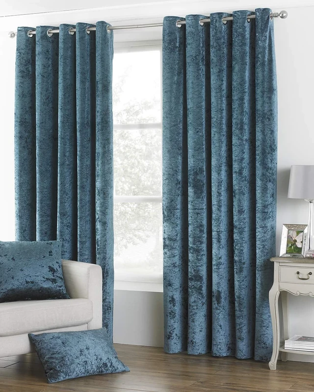 Riva Paoletti Verona Ringtop Eyelet Curtains (Pair) - Teal Blue - Velvet Feel - Crushed Velvet Look 100% Polyester - 229cm width x 183cm drop (90" x 72" inches) - Designed in the UK