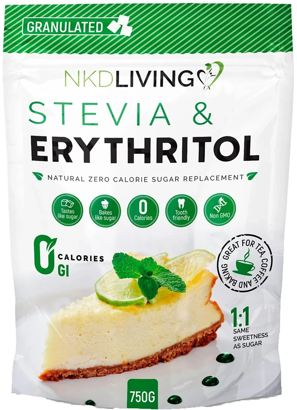 NKD Living Stevia & Erythritol (1:1) Same Sweetness as Sugar, Natural Zero Calorie Sugar Replacement 750g
