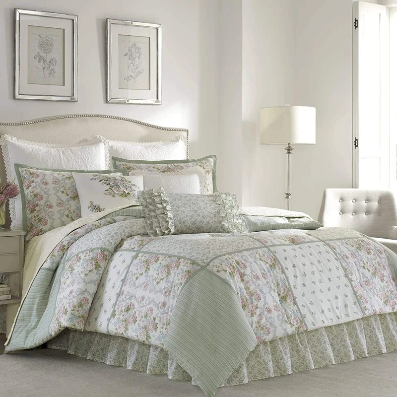 Laura Ashley | Luxury Ultra Soft Comforter, All Season Premium Bedding Set, Stylish Delicate Design for Home Décor, Cotton, Sage, Queen