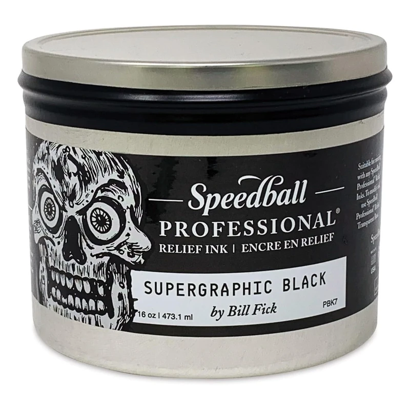 Speedball 16oz Professional Relief Ink Supergraphic Black, For Block, Relief Printing, Linocut, Wood Cutting, Oil-Based