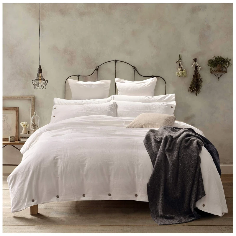 Doffapd Duvet Cover King, Washed Cotton Duvet Cover Set - 3 Piece (King, Off-White)