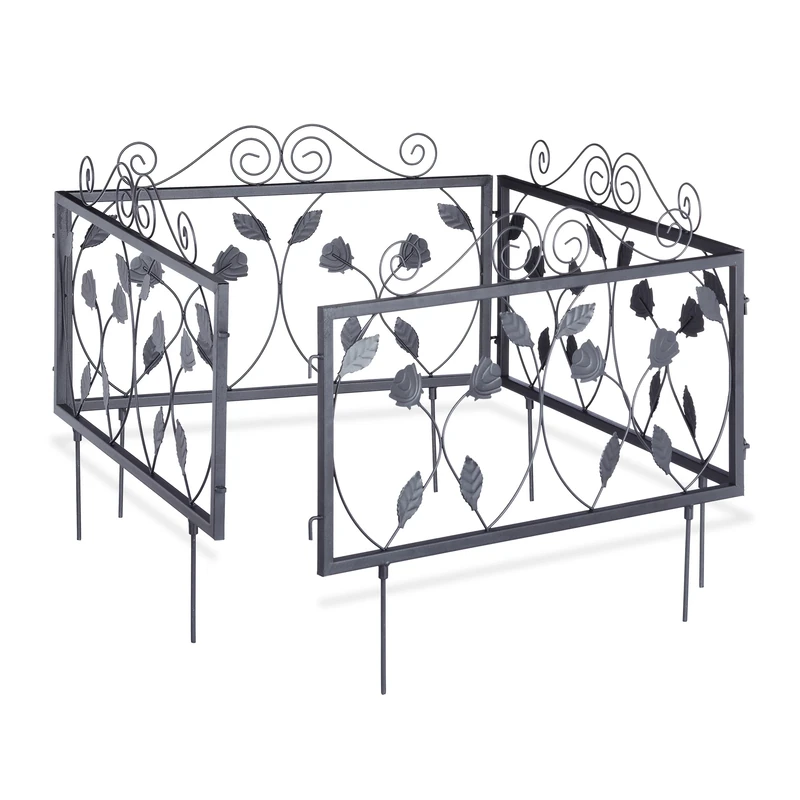 Relaxdays GOTH Set of 4 Metal Garden Fencing Panels, Yard Fence for Inserting, 33 x 56.5 cm