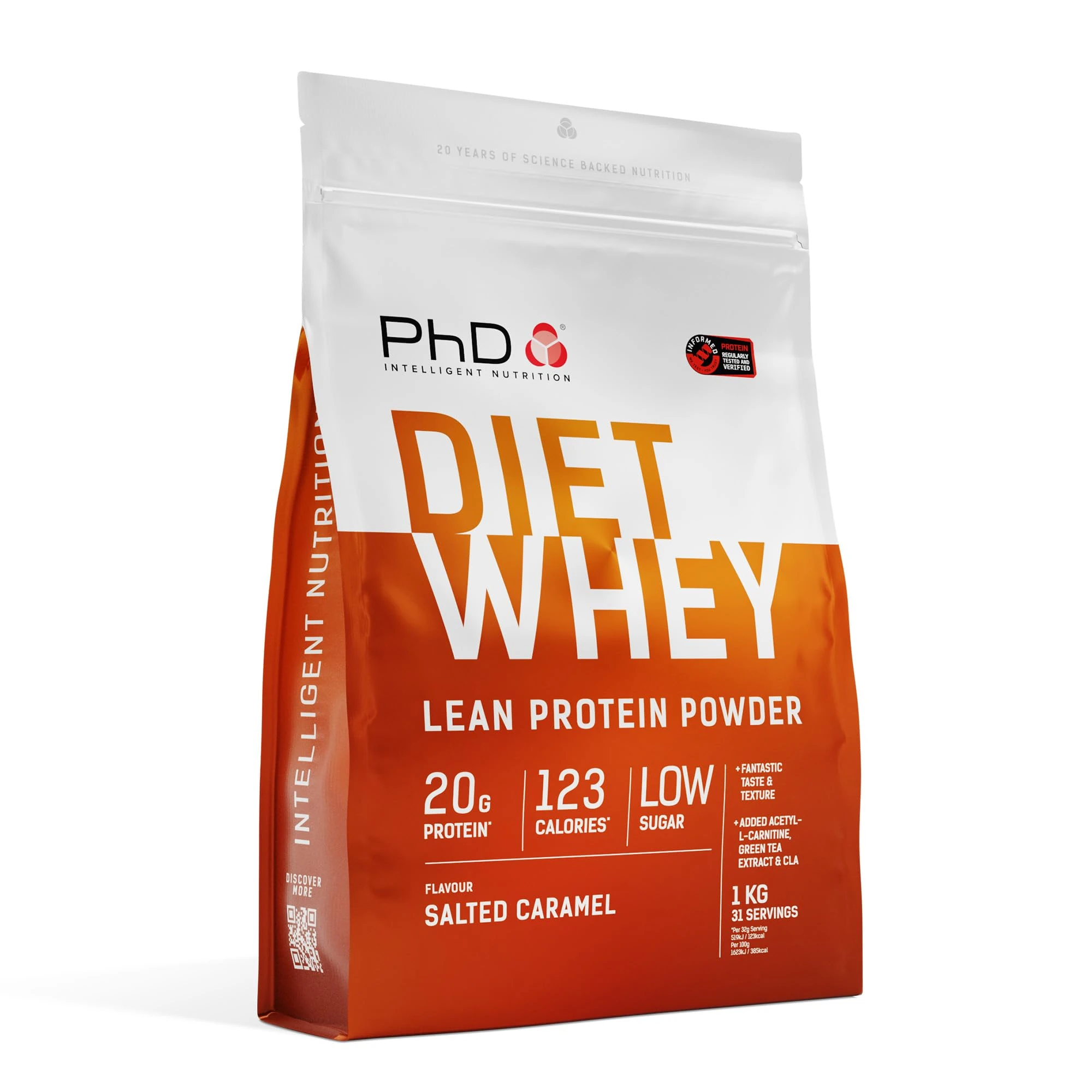 PhD Nutrition Diet Whey Lean Protein Powder | Salted Caramel Whey Protein Powder | 1kg Bag