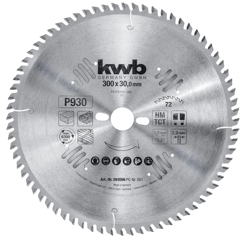 kwb 300mm Circular Saw Blade for Precise Cuts, Ideal for Countertops, Wood, and Coated Panels