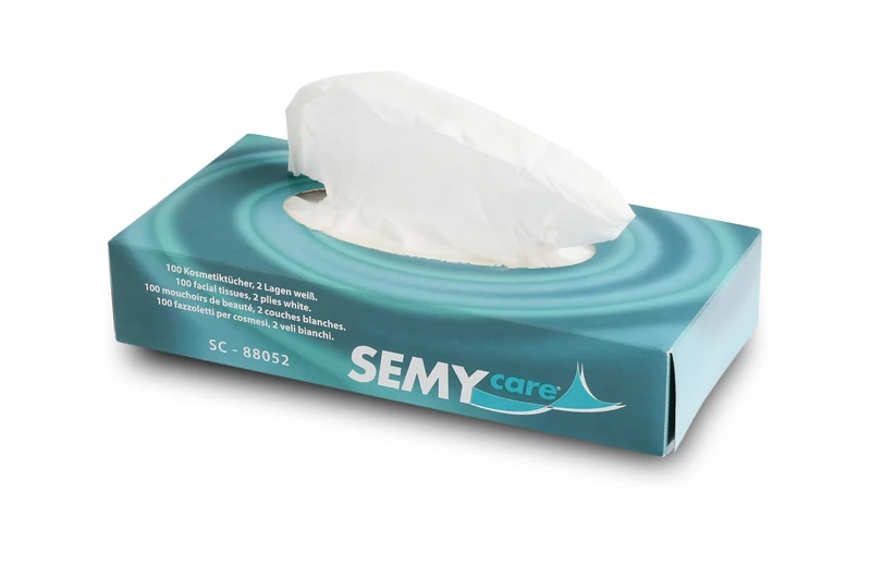 Semy SC-88052 Facial Tissues - 2 Ply Bright White, 100 Count