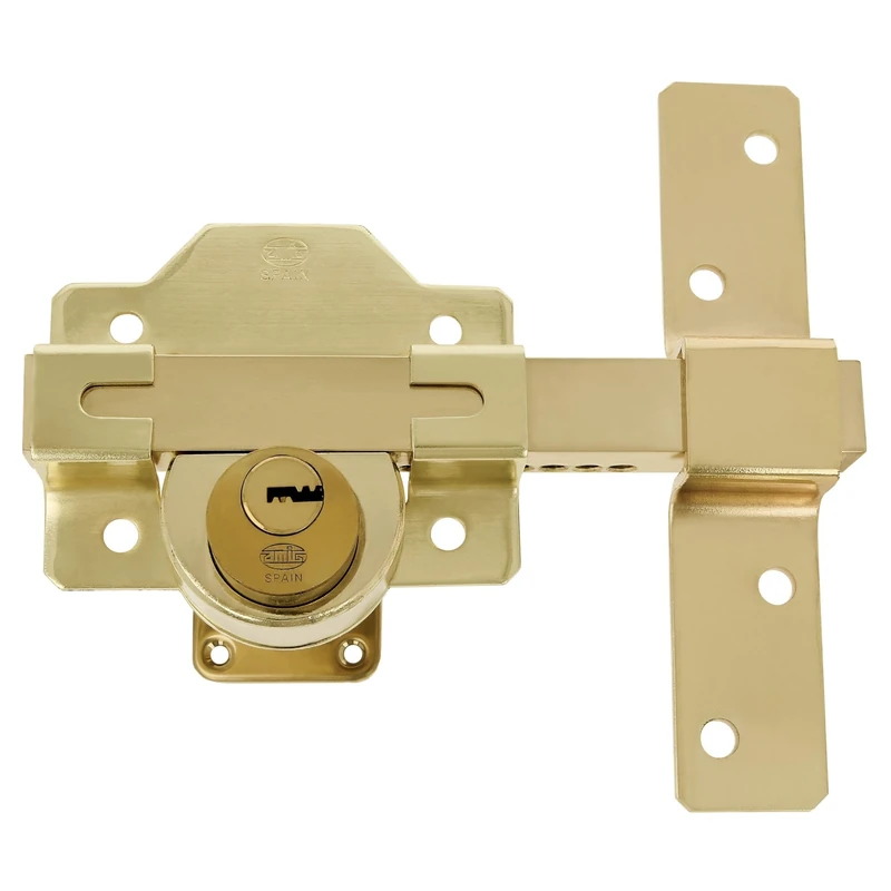 Amig - Door Security Bolt Surface Mounted Lock with Round Cylinder Inside and Outside Mod. 4 - Key Lock - 105 x 170 mm - Includes 5 Dimple Keys - Gold Steel
