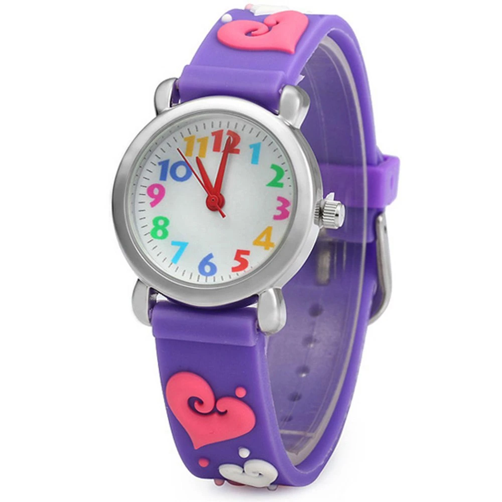 ele ELEOPTION Girl's Digital Quartz Waterproof 3D Cute Cartoon Round Dial Wrist Watch with Silicone Strap,Heart Candy, Purple
