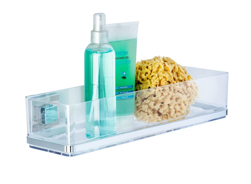 WENKO 22685100 Vacuum-Loc® wall shelf Maxi Quadro, Stainless steel, 38.5 x 8.5 x 14.5 cm, Shiny