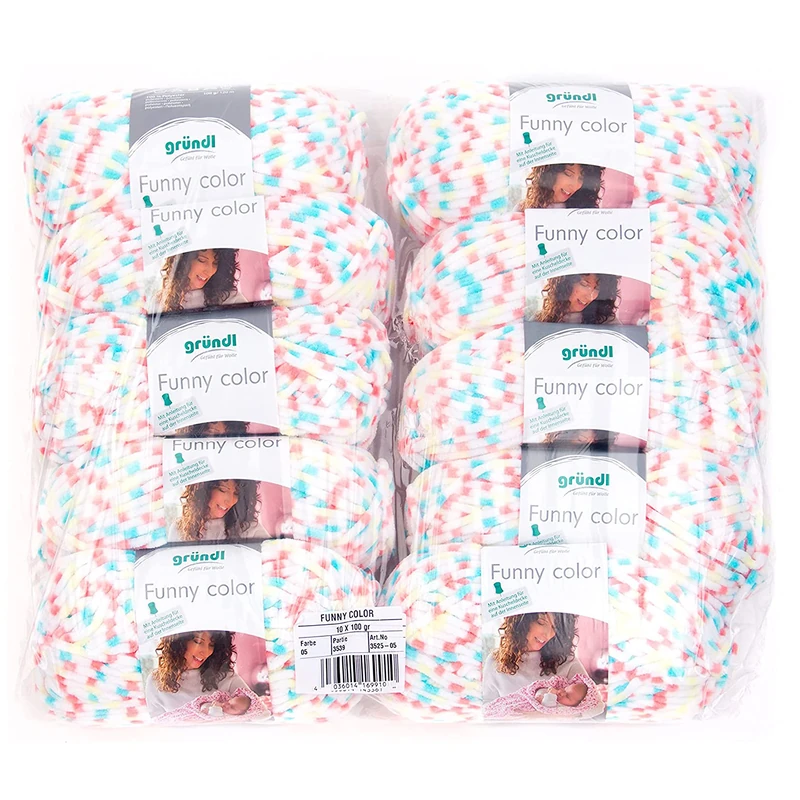 Gründl Funny colour (velvety chenille knitting & crochet yarn made of 100% polyester, 100 g / 120 m, needle size: 5-6, 10 x 100 g), Turquoise-Coral Colour