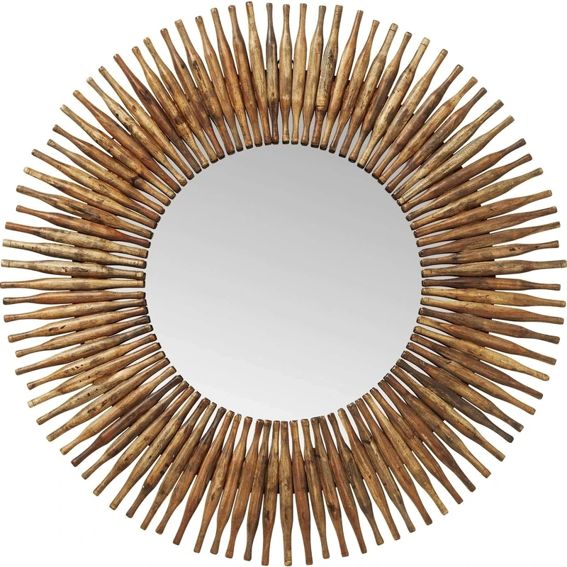 Kare Design Mirror Sunlight, Brown, Glass Mirrored, Solid wood lacquered, Diameter 120 cm, Hanging Mirror, Room Decor, Home Decor, Wall Decor for Living Room, Bed Room, Hallway
