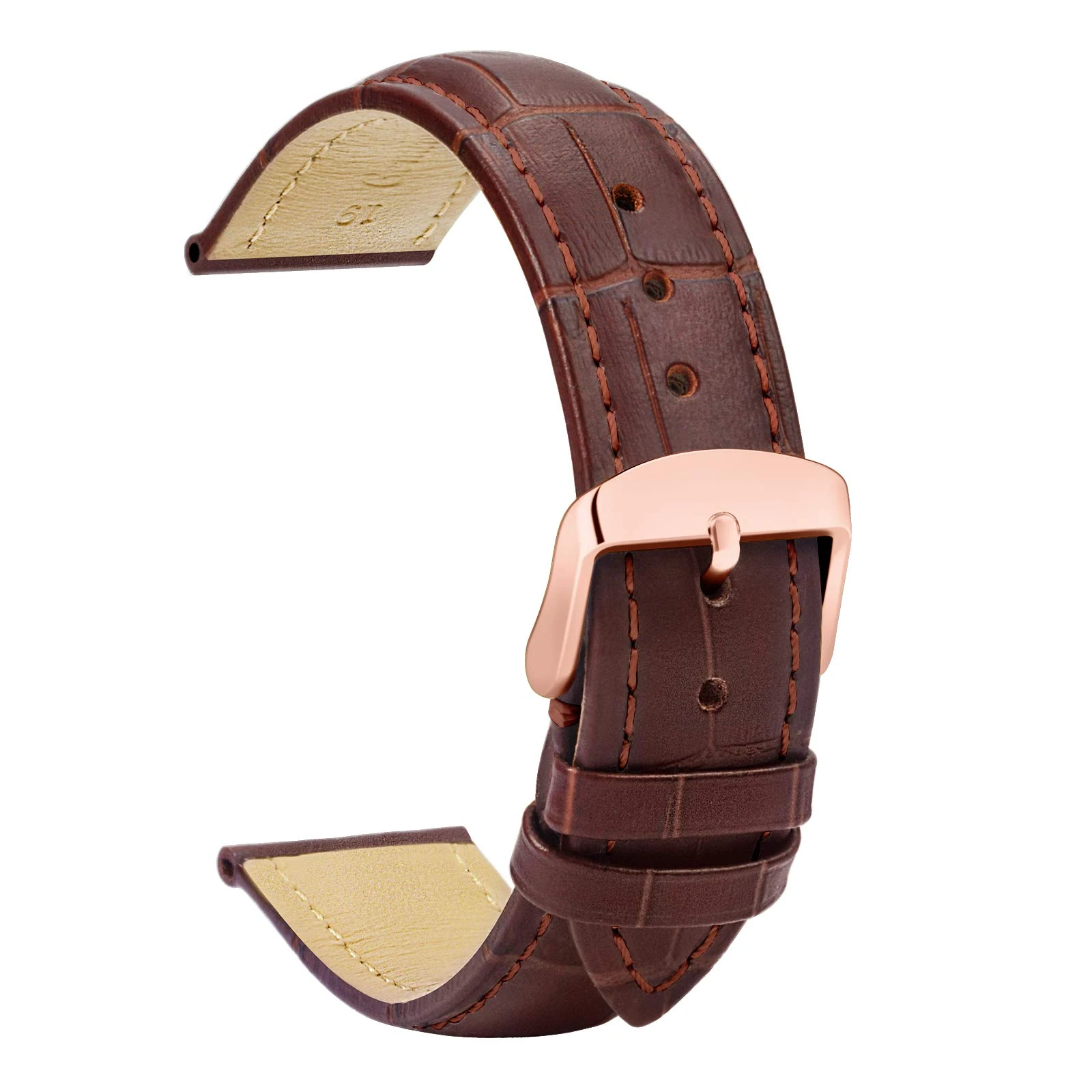 TStrap Leather Watch Straps 18mm - Soft Brown Alligator Embossed Watch Bands Replacement - Military Watch Straps for Men Women - Smart Watches Bracelet Rose Clasp Buckle