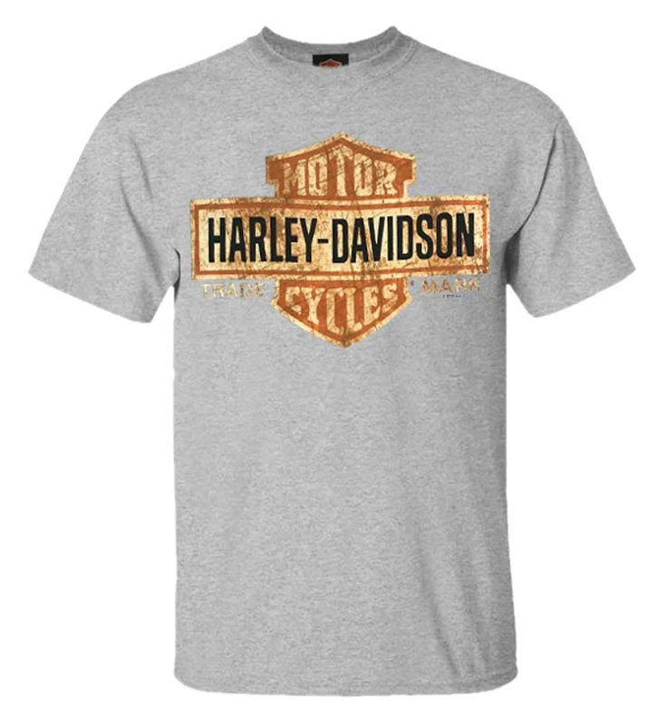 HARLEY-DAVIDSON Men's Tee, Distressed Bar & Shield T-Shirt, Gray 30296597